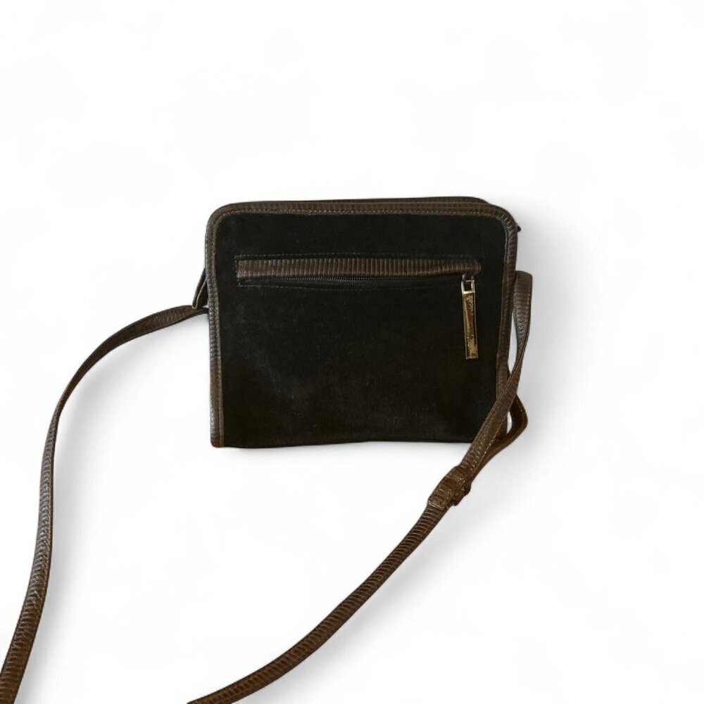 Vintage Black suede crossbody purse with leather‎ trim